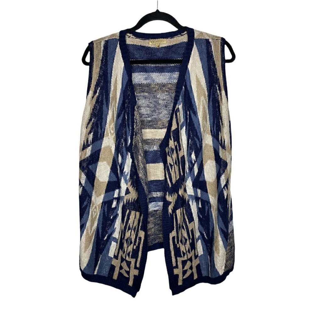 Democracy Cardigan Size M Women's Aztec Sleeveless Open Front Soft Multicolor